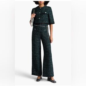 MAJE Set: Belted Metallic Bouclé-tweed Wide-leg Pants AND Jacket